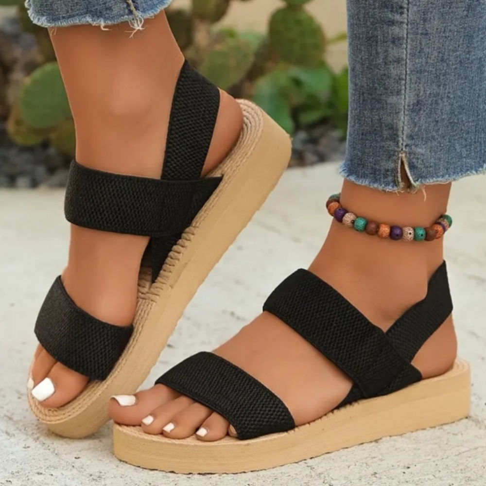 NEW Black Open Toe Casual Wedge Heel Sandals Women's Size 8